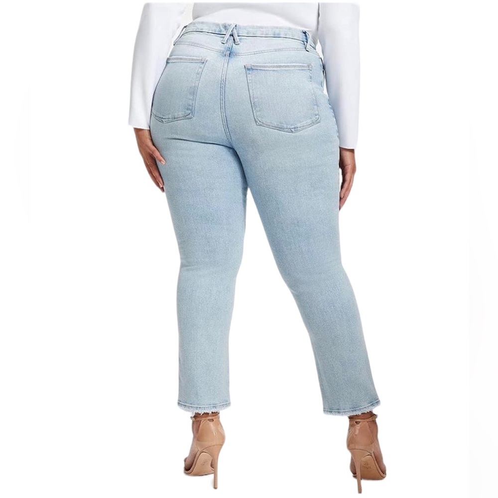 Good American Good Classic High Waist Fray Hem Jeans Indigo Light Blue Sz 20 NWT